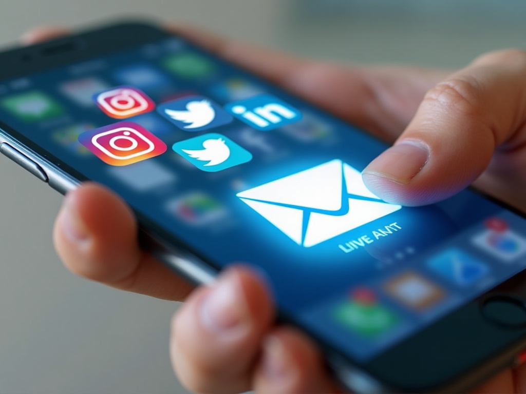 a hand holding a cell phone with icons on the screen